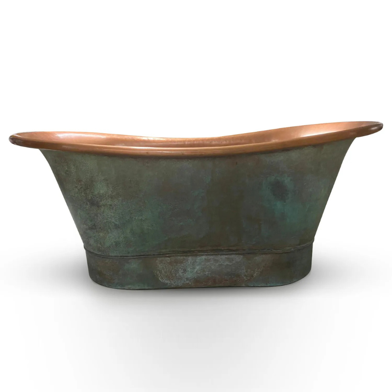 Coppersmith Creations Copper Bathtub with Beading on Base (1 size, Antique Copper Interior, Blue-Green Patina Exterior) - Brand New Bathrooms