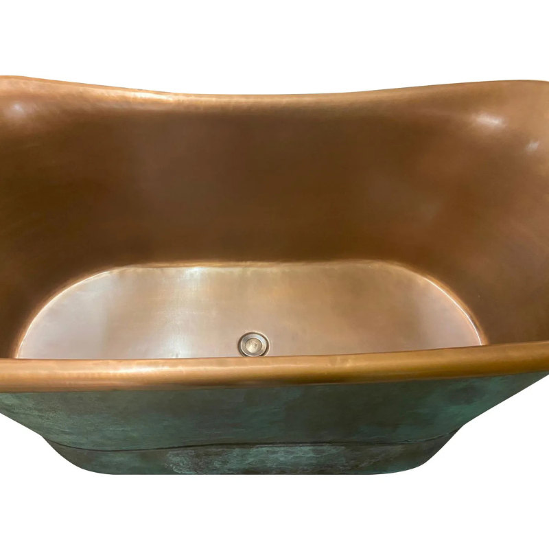 Coppersmith Creations Copper Bathtub with Beading on Base (1 size, Antique Copper Interior, Blue-Green Patina Exterior) - Brand New Bathrooms