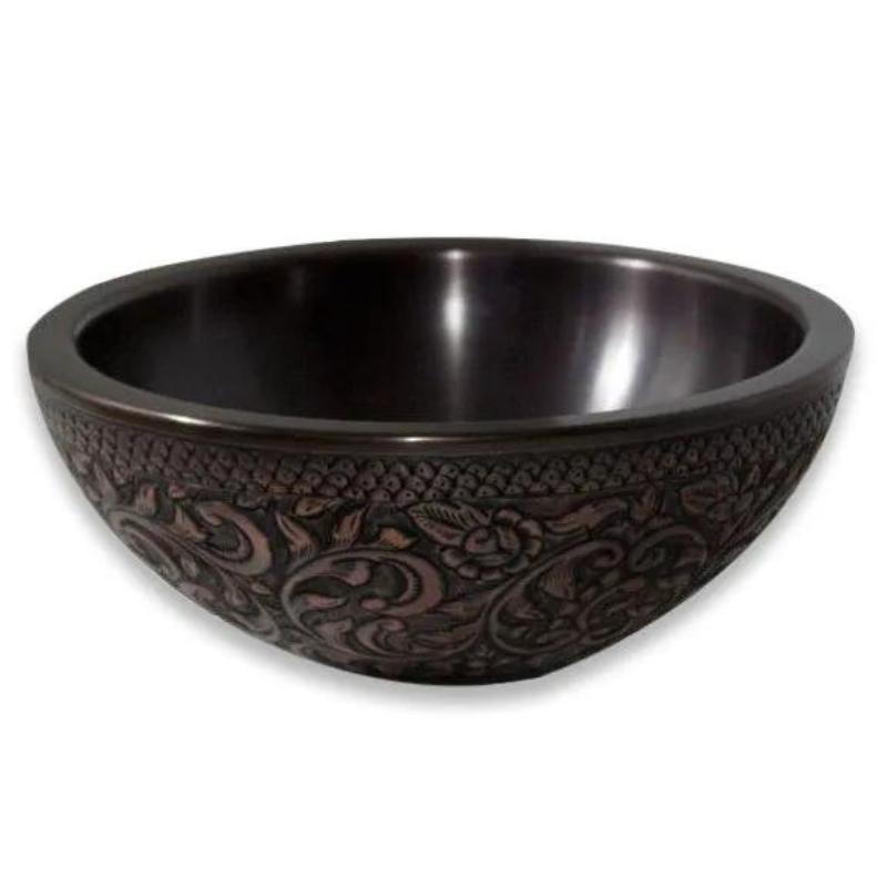 Coppersmith Creations Double Walled Round Copper Sink (1 size, Dark Embossed Finish) - Brand New Bathrooms