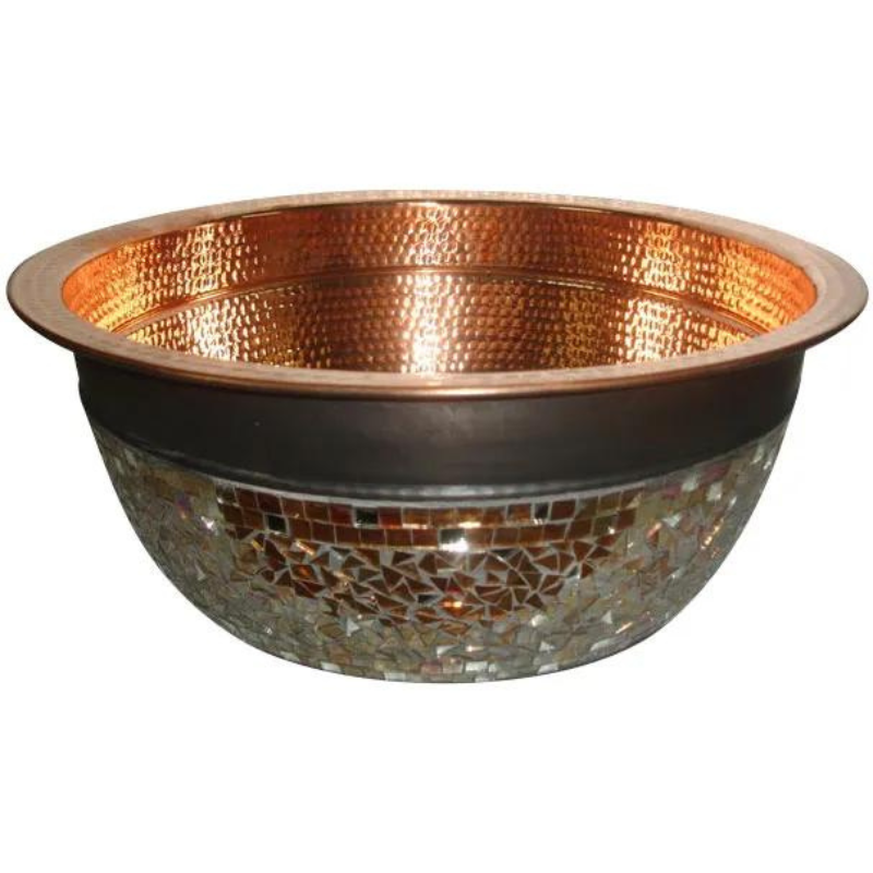 Coppersmith Creations Round Copper Sink (1 size, Glass Mosaic Exterior) - Brand New Bathrooms