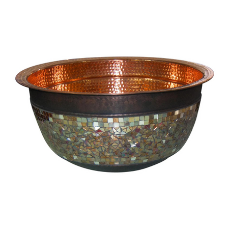 Coppersmith Creations Round Copper Sink (1 size, Glass Mosaic Exterior) - Brand New Bathrooms