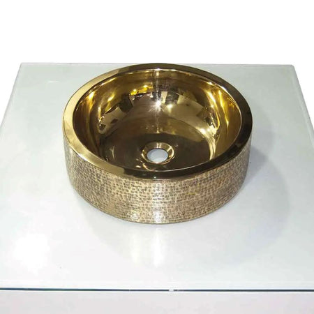Coppersmith Creations Double Wall Brass Sink (1 size, Brass) (Patterned Exterior) - Brand New Bathrooms