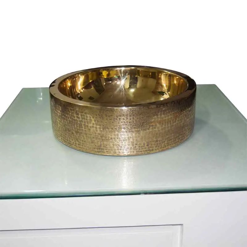 Coppersmith Creations Double Wall Brass Sink (1 size, Brass) (Patterned Exterior) - Brand New Bathrooms