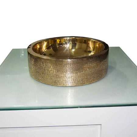 Coppersmith Creations Double Wall Brass Sink (1 size, Brass) (Patterned Exterior) - Brand New Bathrooms