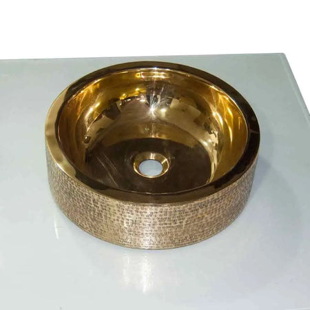Coppersmith Creations Double Wall Brass Sink (1 size, Brass) (Patterned Exterior) - Brand New Bathrooms