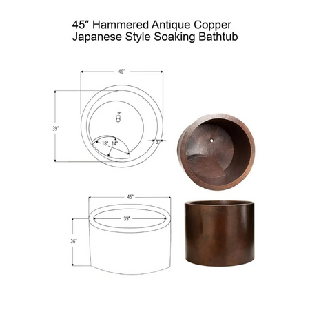 Coppersmith Creations Japanese Style Soaking Copper Bathtub (1 size, Hammered Antique finish) - Brand New Bathrooms