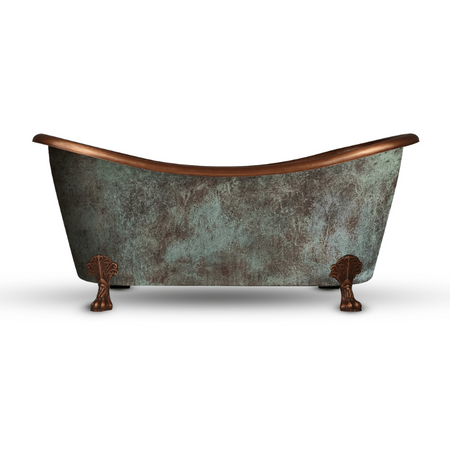 Coppersmith Creations Hammered Clawfoot Copper Double Slipper Tub (2 sizes, Blue-Green Patina Exterior) - Brand New Bathrooms