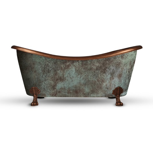 Coppersmith Creations Hammered Clawfoot Copper Double Slipper Tub (Blue-Green Patina Exterior)
