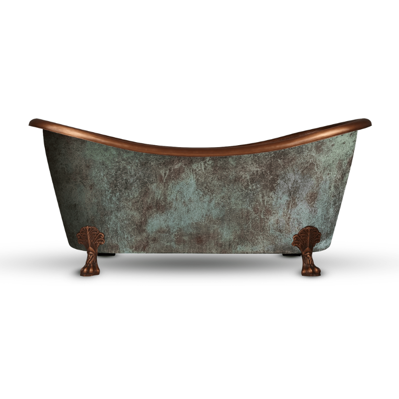 Coppersmith Creations Hammered Clawfoot Copper Double Slipper Tub (2 sizes, Blue-Green Patina Exterior) - Brand New Bathrooms