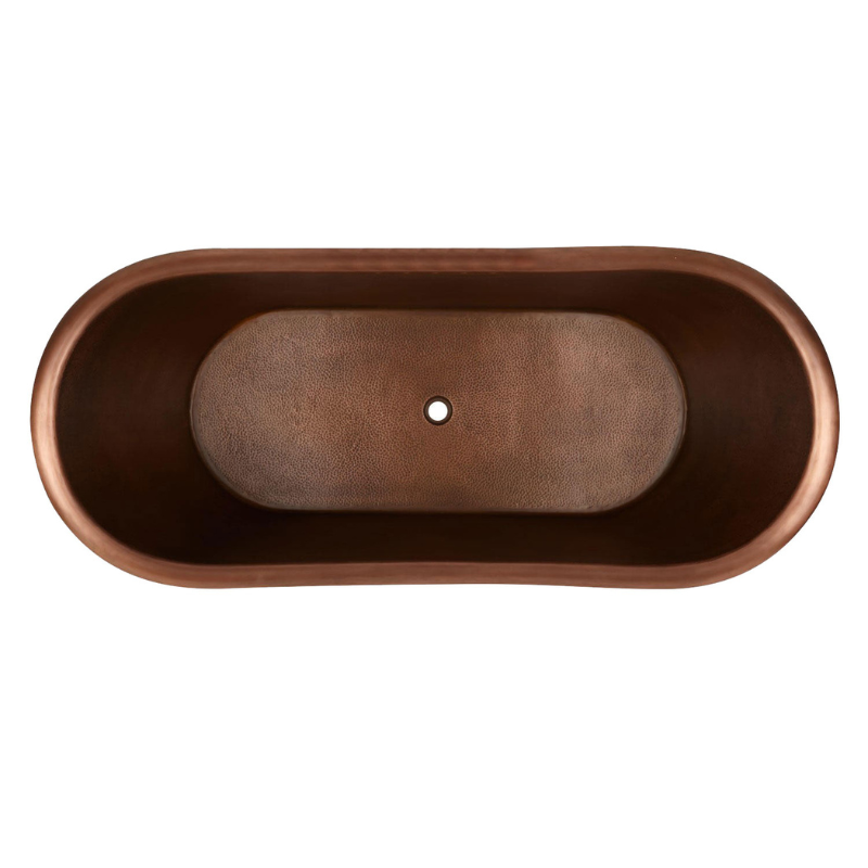 Coppersmith Creations Hammered Clawfoot Copper Double Slipper Tub (2 sizes, Blue-Green Patina Exterior) - Brand New Bathrooms