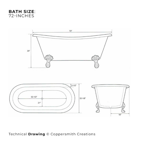 Coppersmith Creations Hammered Clawfoot Copper Double Slipper Tub (2 sizes, Blue-Green Patina Exterior) - Brand New Bathrooms
