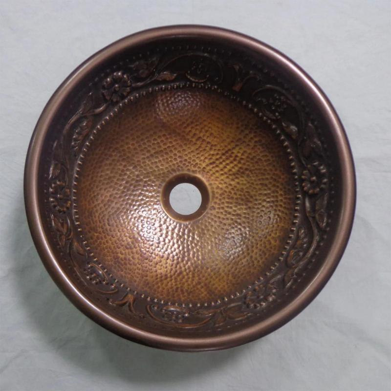 Coppersmith Creations Embossed Hammered Single Wall Copper Sink (1 size, Copper) - Brand New Bathrooms