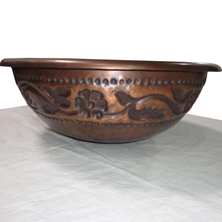 Coppersmith Creations Embossed Hammered Single Wall Copper Sink (1 size, Copper) - Brand New Bathrooms