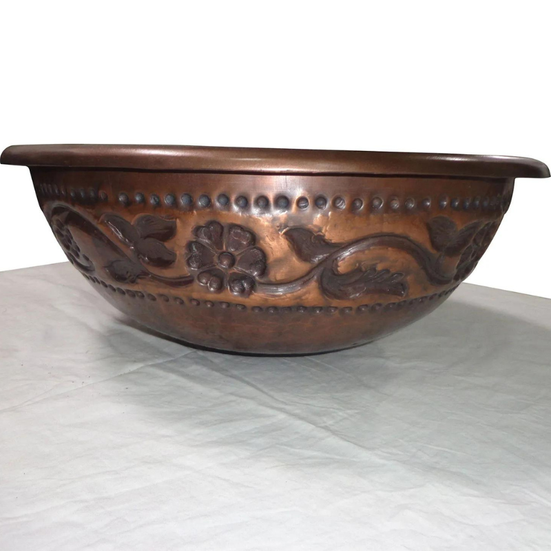 Coppersmith Creations Embossed Hammered Single Wall Copper Sink (1 size, Copper) - Brand New Bathrooms