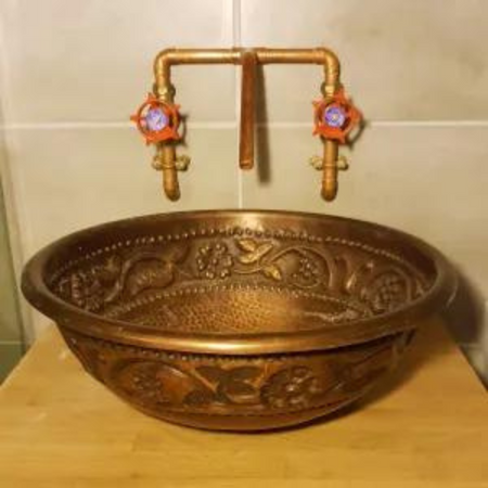 Coppersmith Creations Embossed Hammered Single Wall Copper Sink (1 size, Copper) - Brand New Bathrooms