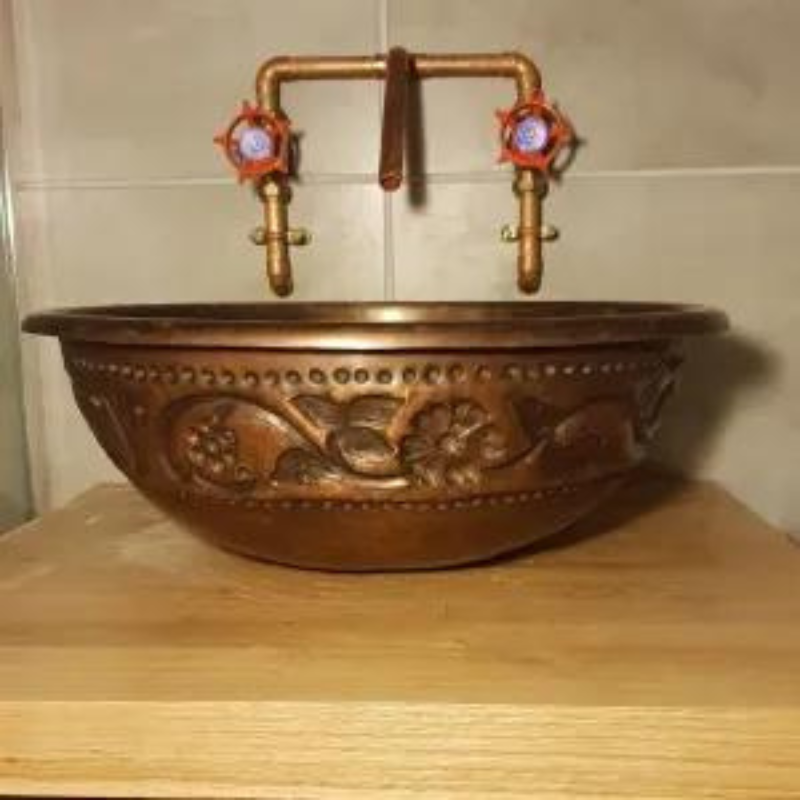 Coppersmith Creations Embossed Hammered Single Wall Copper Sink (1 size, Copper) - Brand New Bathrooms