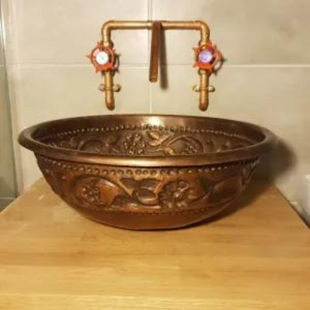 Coppersmith Creations Embossed Hammered Single Wall Copper Sink (1 size, Copper) - Brand New Bathrooms