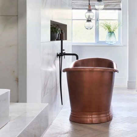 Coppersmith Creations Slanted Cascading Base Copper Bathtub (1 size, Full Antique Finish) - Brand New Bathrooms