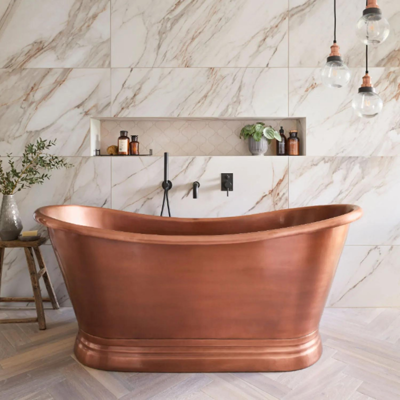 Coppersmith Creations Slanted Cascading Base Copper Bathtub (1 size, Full Antique Finish) - Brand New Bathrooms