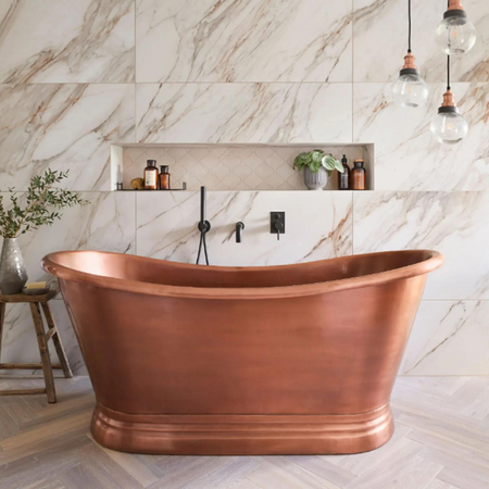 Coppersmith Creations Slanted Cascading Base Copper Bathtub (1 size, Full Antique Finish) - Brand New Bathrooms