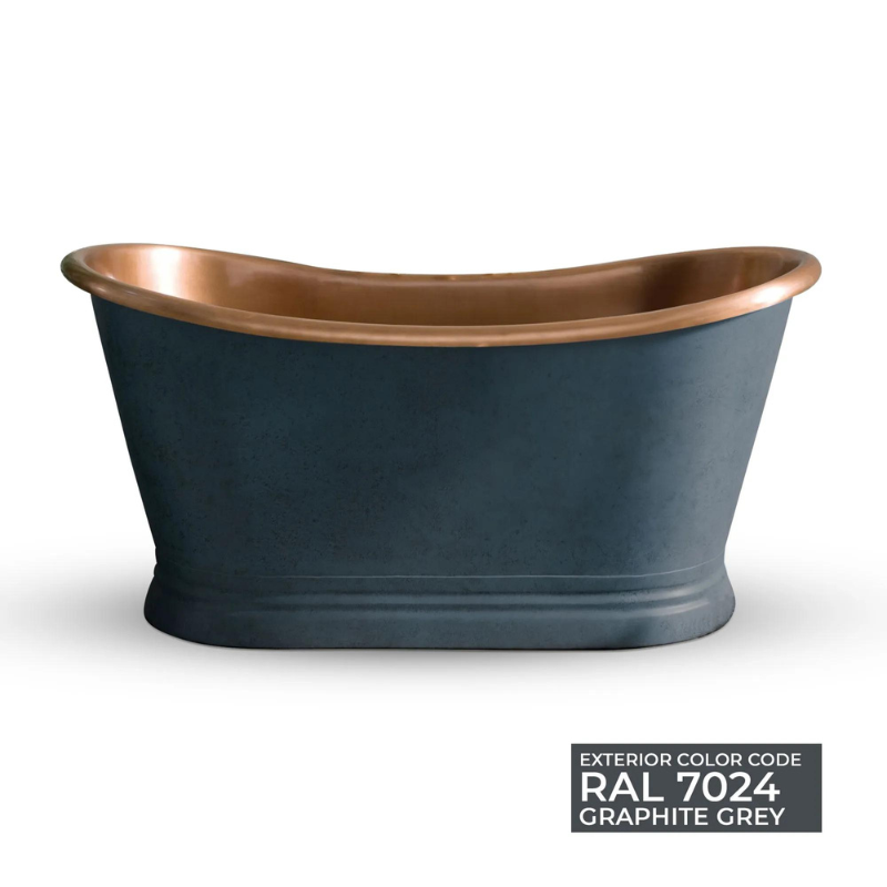 Coppersmith Creations Slanted Cascading Base Copper Bathtub (2 sizes, Graphite Grey exterior)) - Brand New Bathrooms