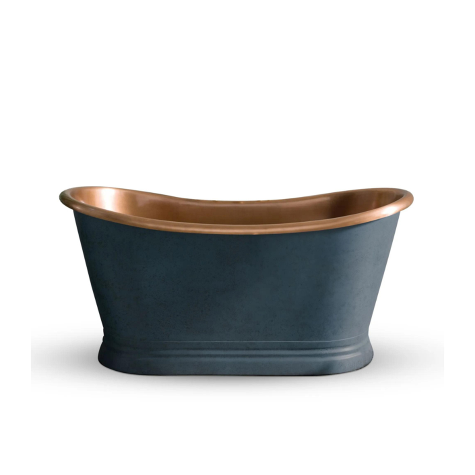 Coppersmith Creations Slanted Cascading Base Copper Bathtub (2 sizes, Graphite Grey exterior)