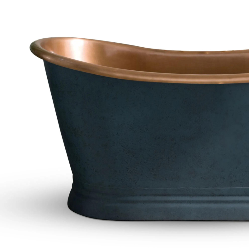 Coppersmith Creations Slanted Cascading Base Copper Bathtub (2 sizes, Graphite Grey exterior)) - Brand New Bathrooms