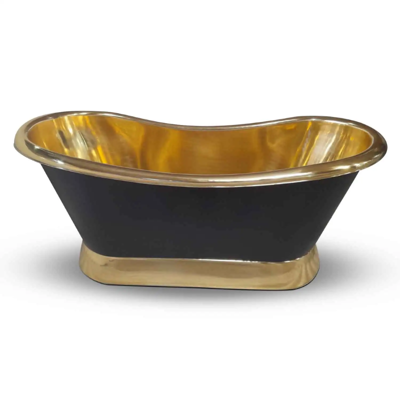 Coppersmith Creations Slanting Base Brass Bathtub (1 size, Polished Brass Interior & Base, Matt Black Exterior) - Brand New Bathrooms