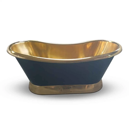 Coppersmith Creations Slanting Base Brass Bathtub (1 size, Polished Brass Interior & Base, Matt Black Exterior) - Brand New Bathrooms