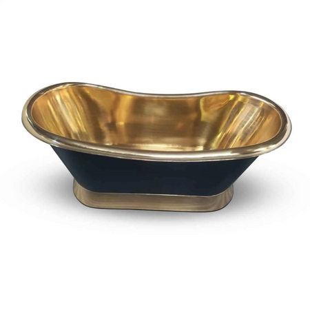 Coppersmith Creations Slanting Base Brass Bathtub (1 size, Polished Brass Interior & Base, Matt Black Exterior) - Brand New Bathrooms