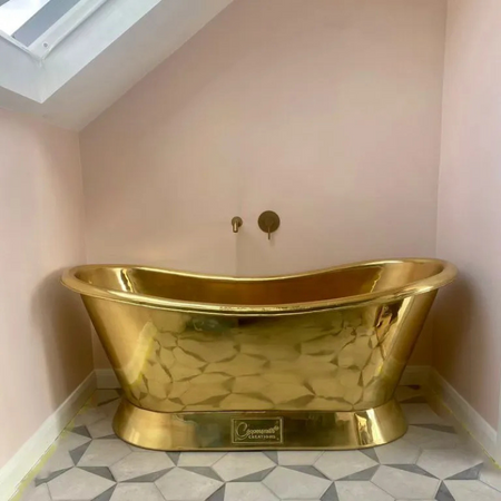 Coppersmith Creations Slanting Base Brass Bathtub (1 size, Polished Brass) - Brand New Bathrooms