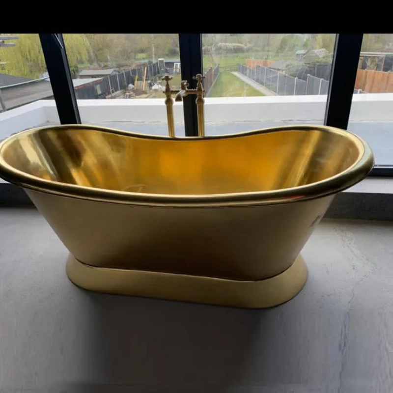 Coppersmith Creations Slanting Base Brass Bathtub (1 size, Polished Brass) - Brand New Bathrooms