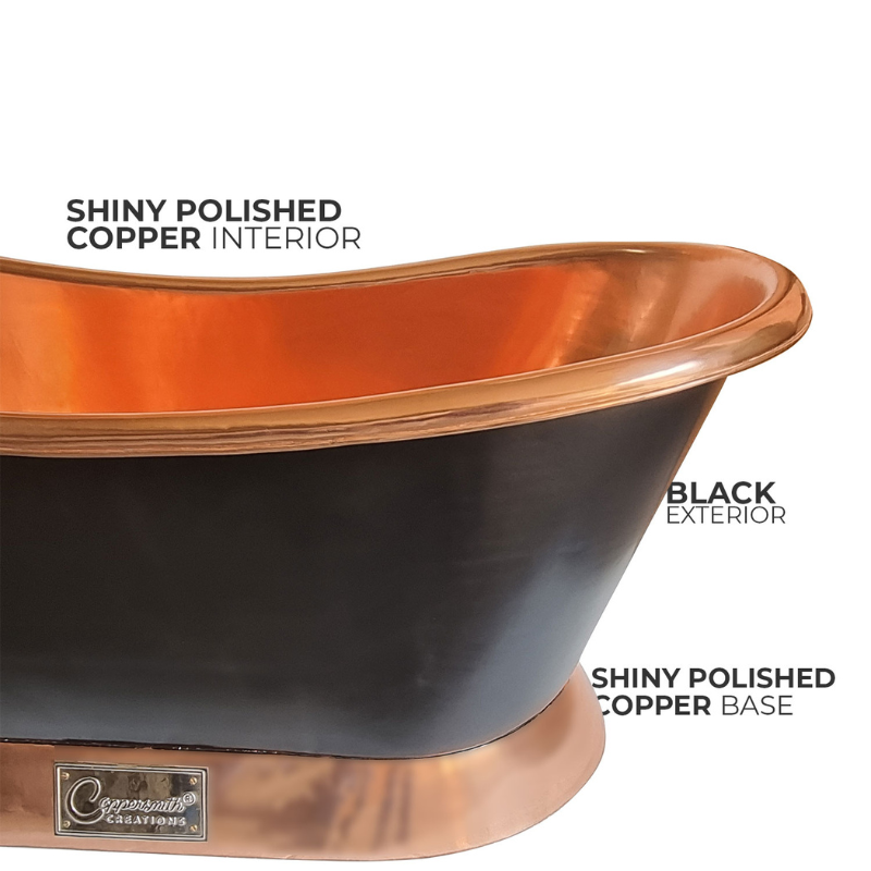 Coppersmith Creations Slanting Base Copper Bathtub (1 size, Black Exterior) - Brand New Bathrooms