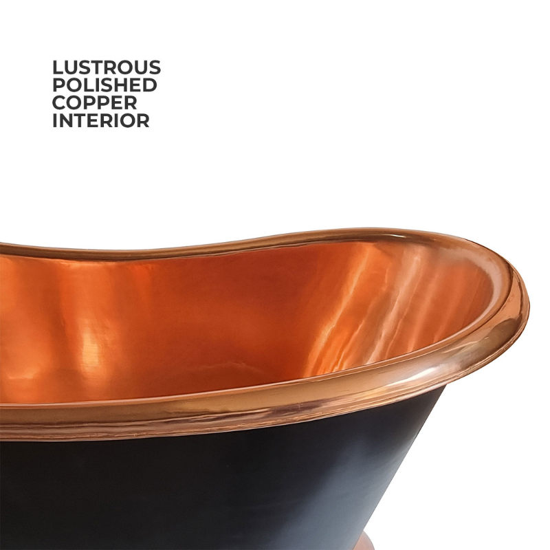 Coppersmith Creations Slanting Base Copper Bathtub (1 size, Black Exterior) - Brand New Bathrooms