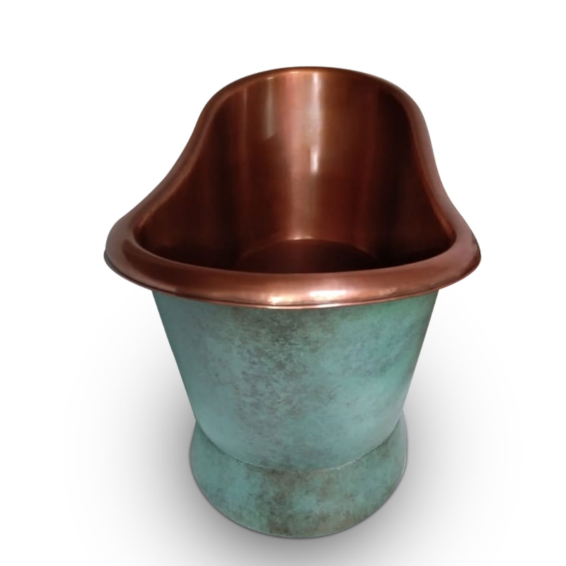 Coppersmith Creations Slanting Base Copper Bathtub (1 size, Blue-Green Patina Exterior) - Brand New Bathrooms
