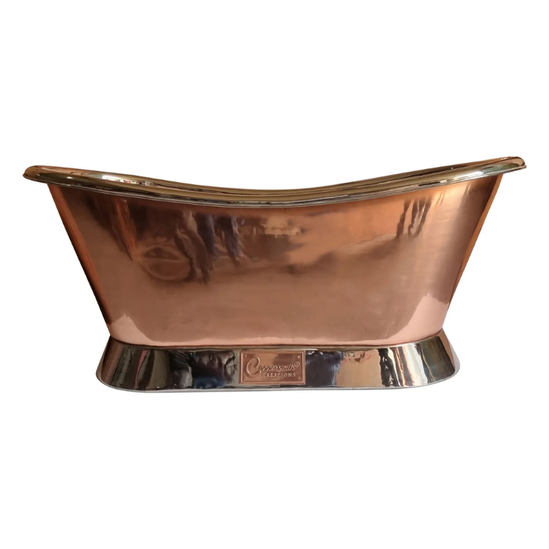 Coppersmith Creations Slanting Base Copper Bathtub (1 size, Polished Copper Exterior, Nickel Interior & Base) - Brand New Bathrooms