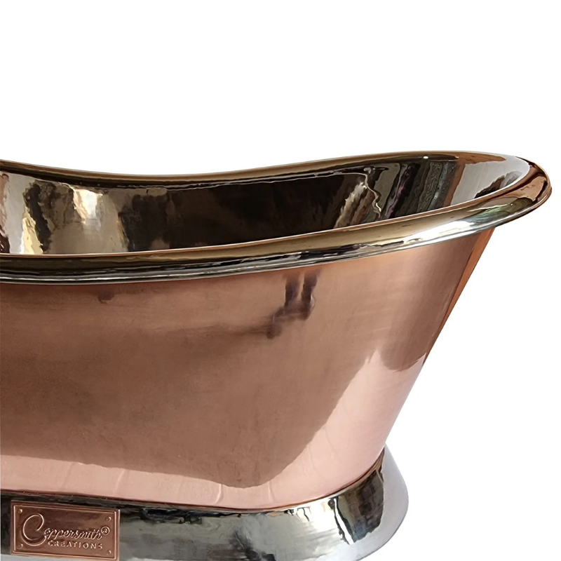 Coppersmith Creations Slanting Base Copper Bathtub (1 size, Polished Copper Exterior, Nickel Interior & Base) - Brand New Bathrooms