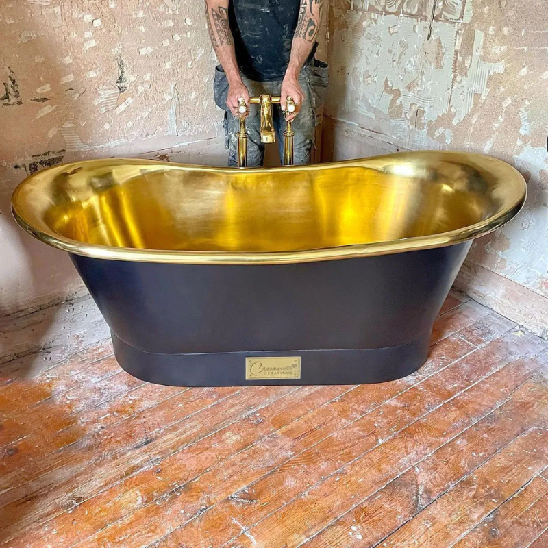 Coppersmith Creations Straight Base Brass Bathtub (1 size, Black Exterior) - Brand New Bathrooms