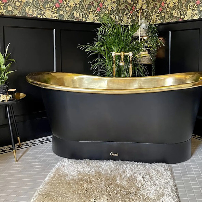 Coppersmith Creations Straight Base Brass Bathtub (1 size, Black Exterior) - Brand New Bathrooms