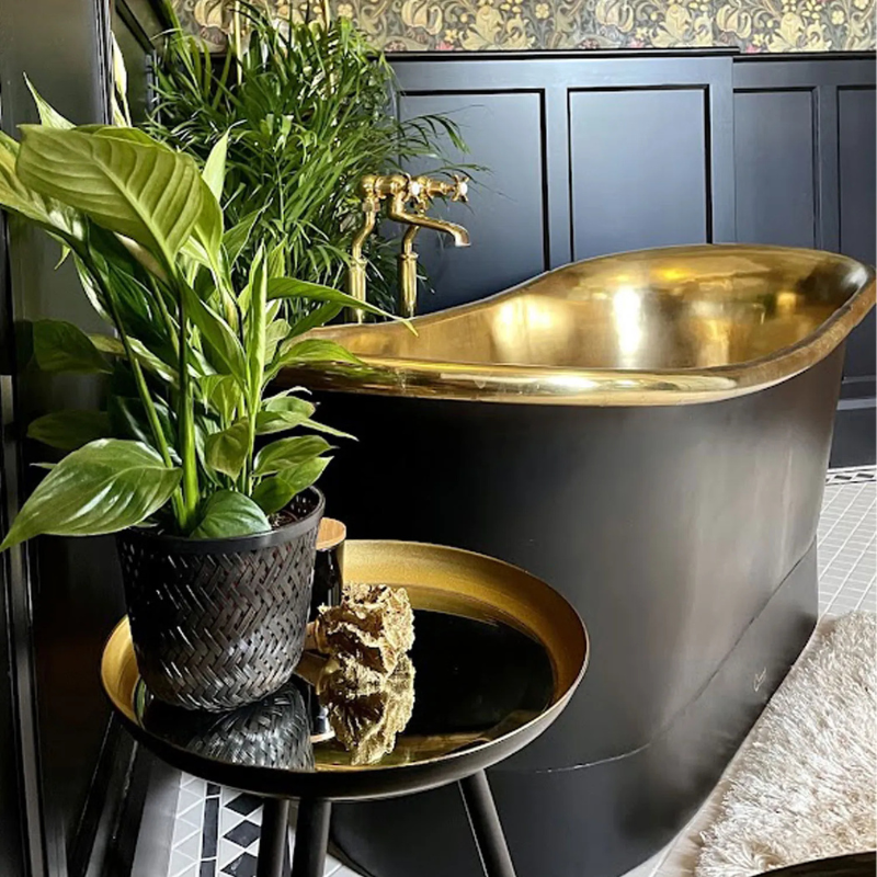 Coppersmith Creations Straight Base Brass Bathtub (1 size, Black Exterior) - Brand New Bathrooms