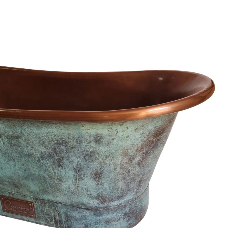 Coppersmith Creations Straight Base Copper Bathtub (1 size, Blue-Green Patina Exterior) - Brand New Bathrooms