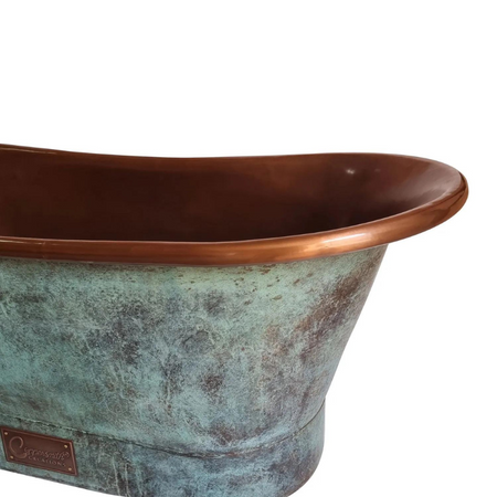 Coppersmith Creations Straight Base Copper Bathtub (1 size, Blue-Green Patina Exterior) - Brand New Bathrooms