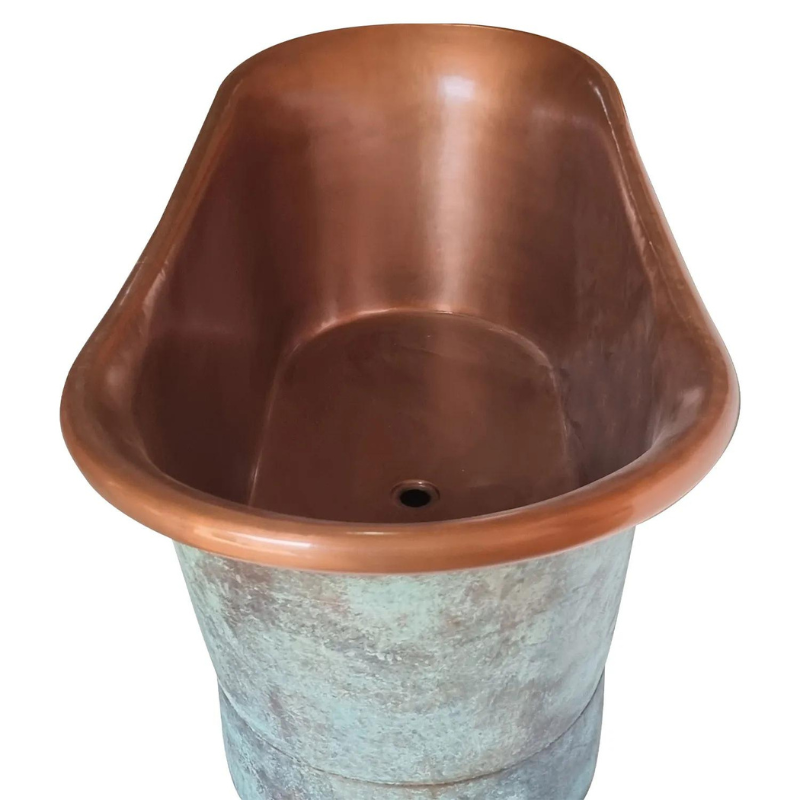 Coppersmith Creations Straight Base Copper Bathtub (1 size, Blue-Green Patina Exterior) - Brand New Bathrooms