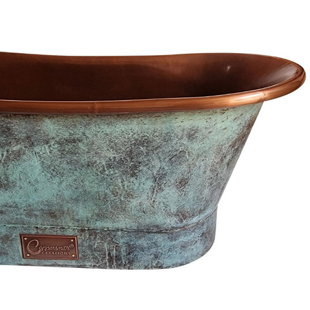 Coppersmith Creations Straight Base Copper Bathtub (1 size, Blue-Green Patina Exterior) - Brand New Bathrooms