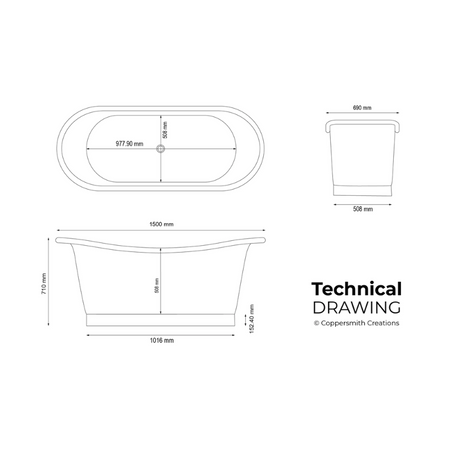 Coppersmith Creations Straight Base Full Copper Bathtub (2 sizes, Copper) - Brand New Bathrooms