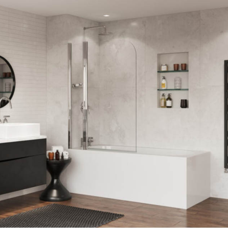 Coram Showers Bath Screen with Side Panel (1 size, Chrome) *Free Corner Soap Basket included*
