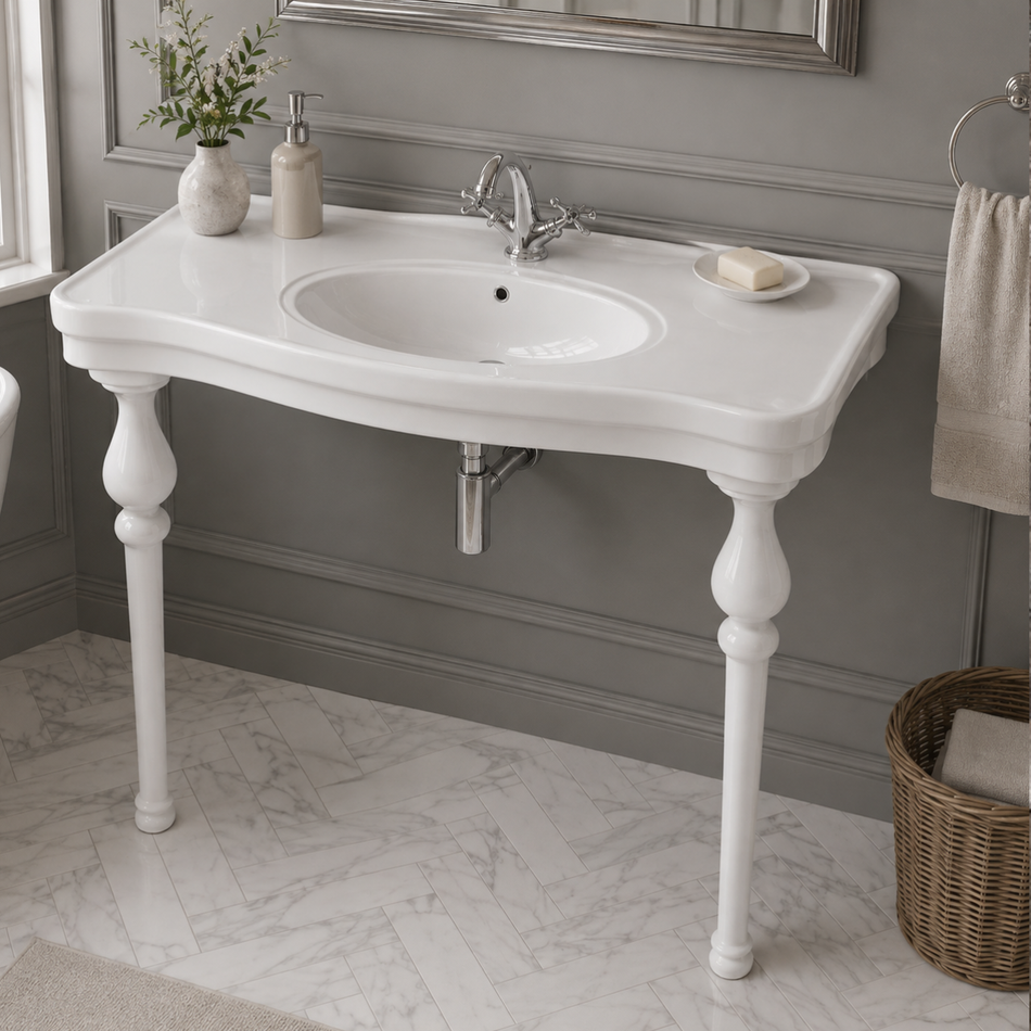 RAK Ceramics Console Deluxe Washbasin (1 size, 3 styles, White)
