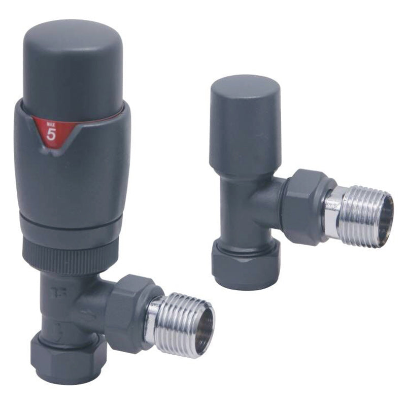Scudo Designer Angled Radiator Valves (Pair) (6 Colours) - Brand New Bathrooms