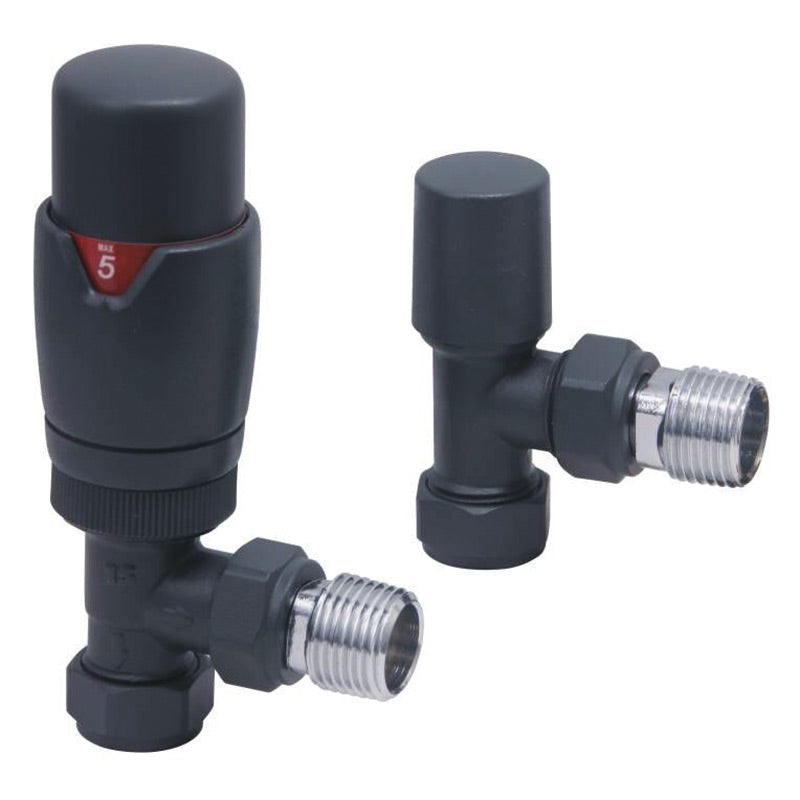 Scudo Designer Angled Radiator Valves (Pair) (6 Colours) - Brand New Bathrooms