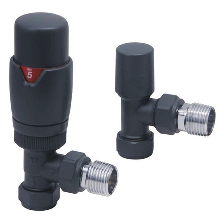 Scudo Designer Angled Radiator Valves (Pair) (6 Colours) - Brand New Bathrooms